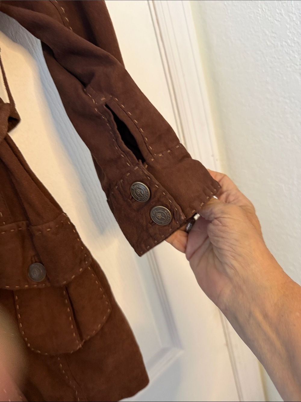Vintage Lilly Pulitzer Brown Lamb Suede Belted Safari Jacket Coat Small - Picture 7 of 13